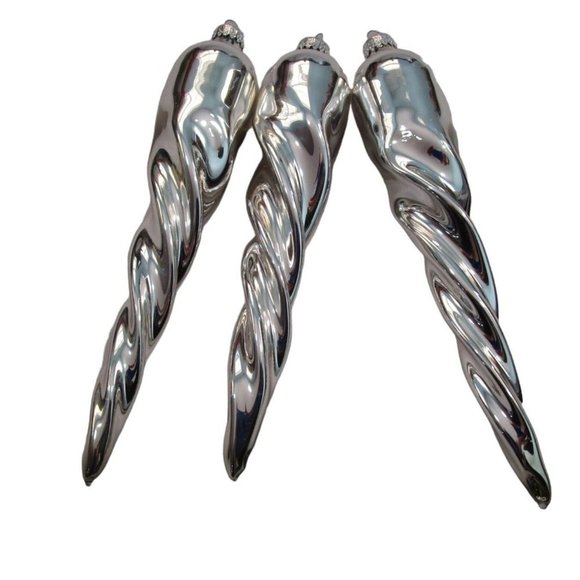 Vintage Silver Mercury Style Glass Chubby Icicle Finial Vintage G&D Three EUC - Picture 3 of 15